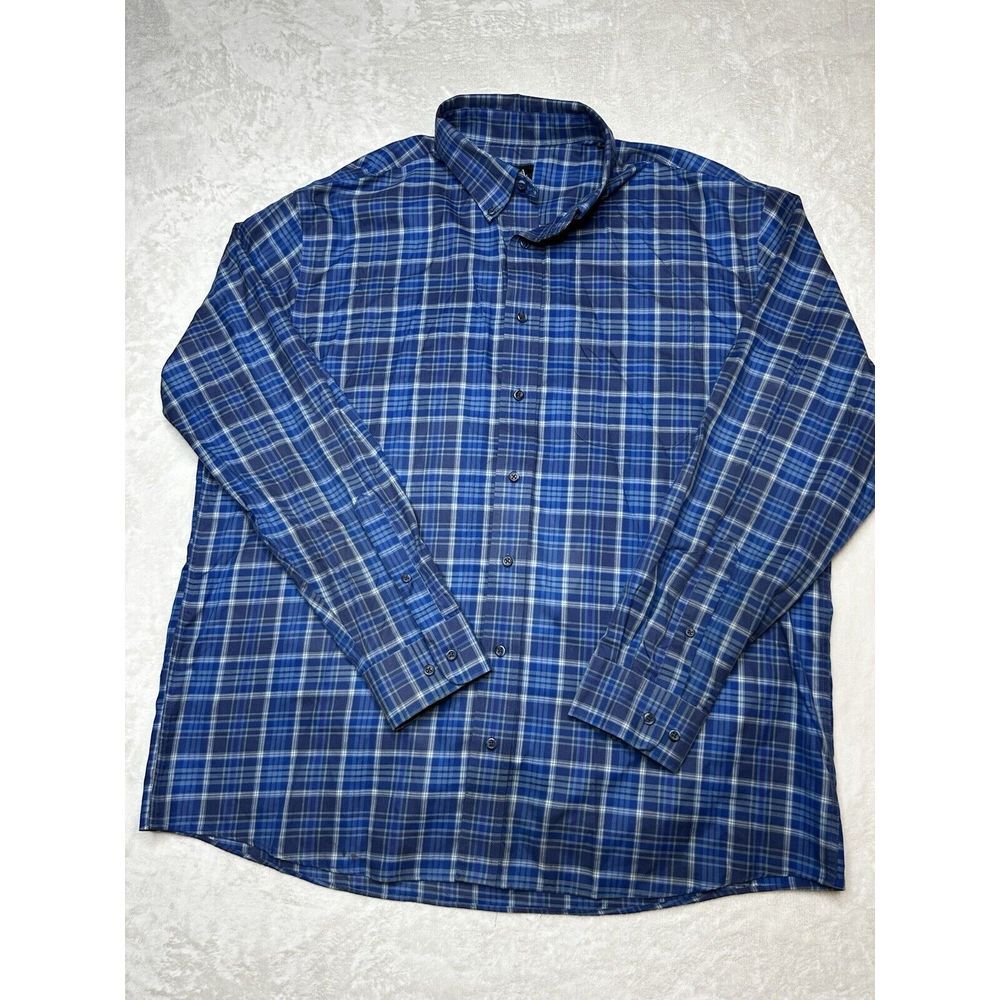 Jos A Banks Travelers Collection Men XL Blue Plaid Button Down Long Sleeve Shirt - Picture 1 of 7